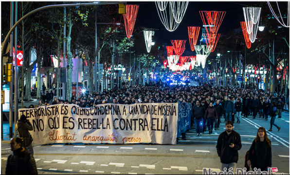 Βαρκελώνη, Ισπανία : Πορεία χιλιάδων αλληλέγγυων στους 7 διωκόμενους αναρχικούς