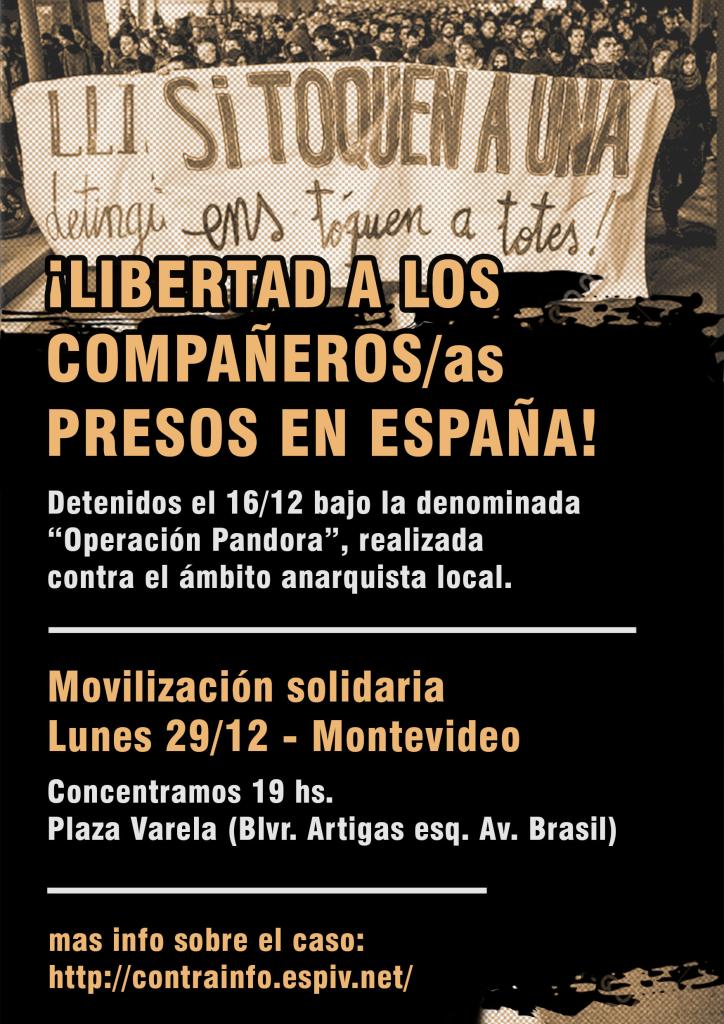 Ουρουγουάη : Κάλεσμα για πορεία (29/12) και δράσεις αλληλεγγύης στους 7 συλληφθέντες της επιχείρησης Πανδώρα στην Ισπανία