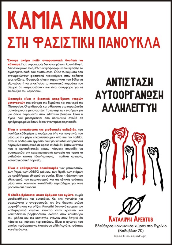 Κατάληψη Apertus, Αγρίνιο : Αντιφασιστική παρέμβαση με αφίσες και τρικάκια