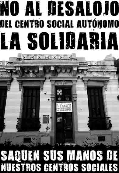 Μοντεβιδέο, Ουρουγουάη : Ανακοίνωση της κατάληψης La Solidaria σχετικά με το τελεσίγραφο εκκένωσης του χώρου