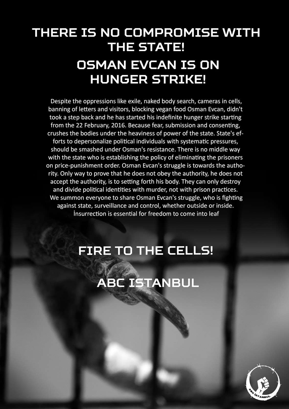 Abc İstanbul: Osman Evcan is on hunger strike (eng,it)