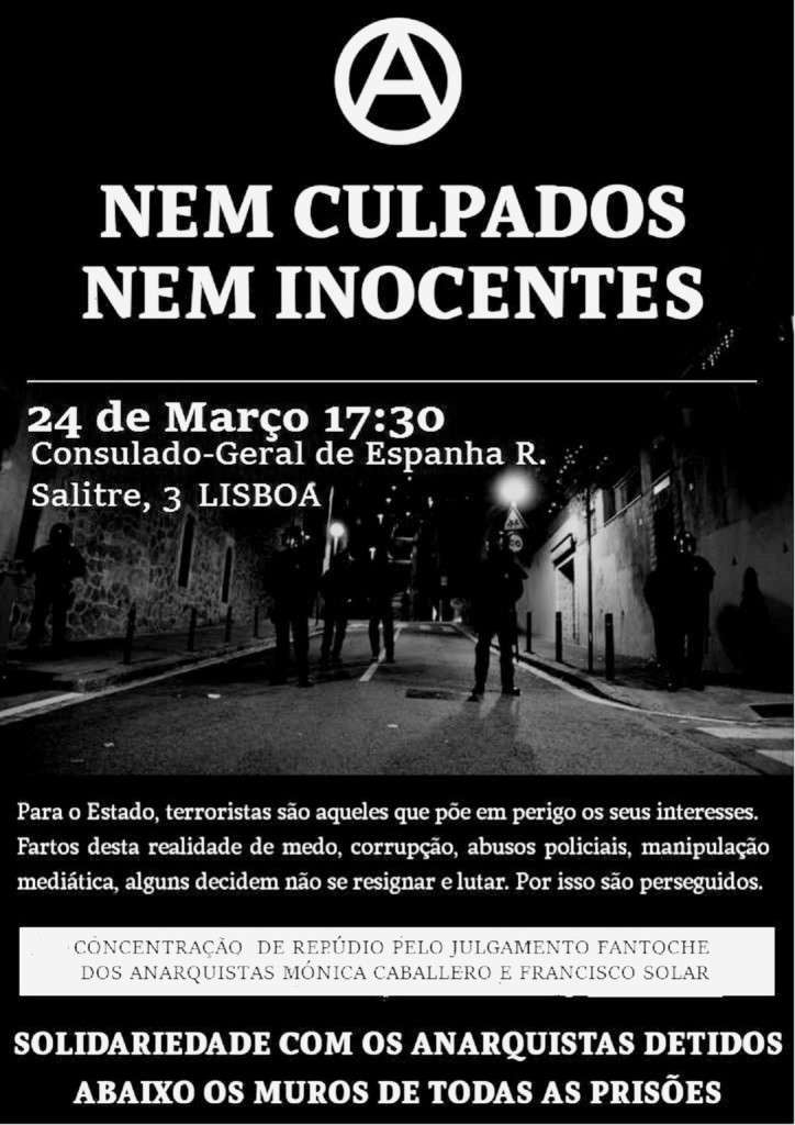 Lisbon: Gathering 24/03 at the Spanish consulate in solidarity with Mónica and Francisco