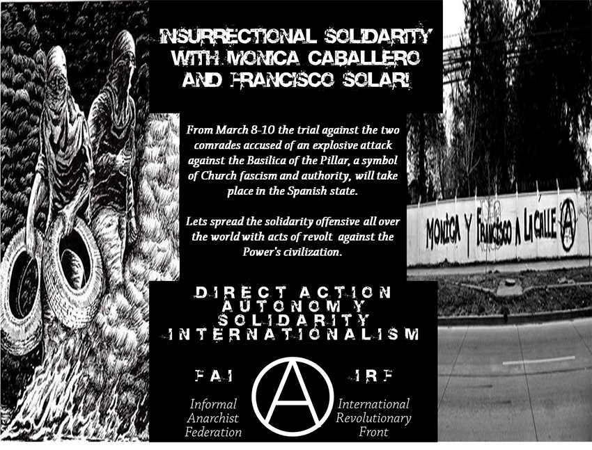 Poster in solidarity solidarity with anarchist prisoners Mónica Caballero & Francisco Solar