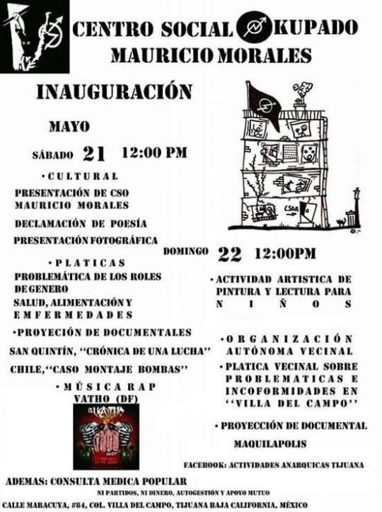 Mexico, May 21-22: Opening of the Occupied Social Center Mauricio Morales