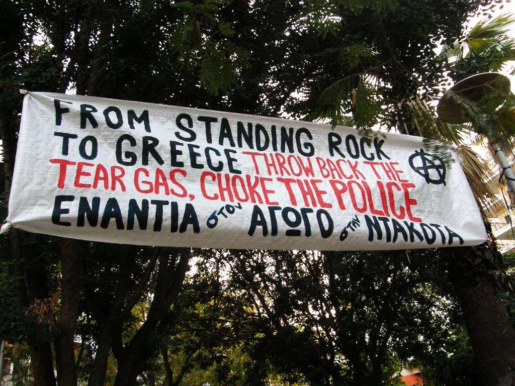 Athens, Greece: Banner drop against DAPL in Exarchia Square #NoDAPL