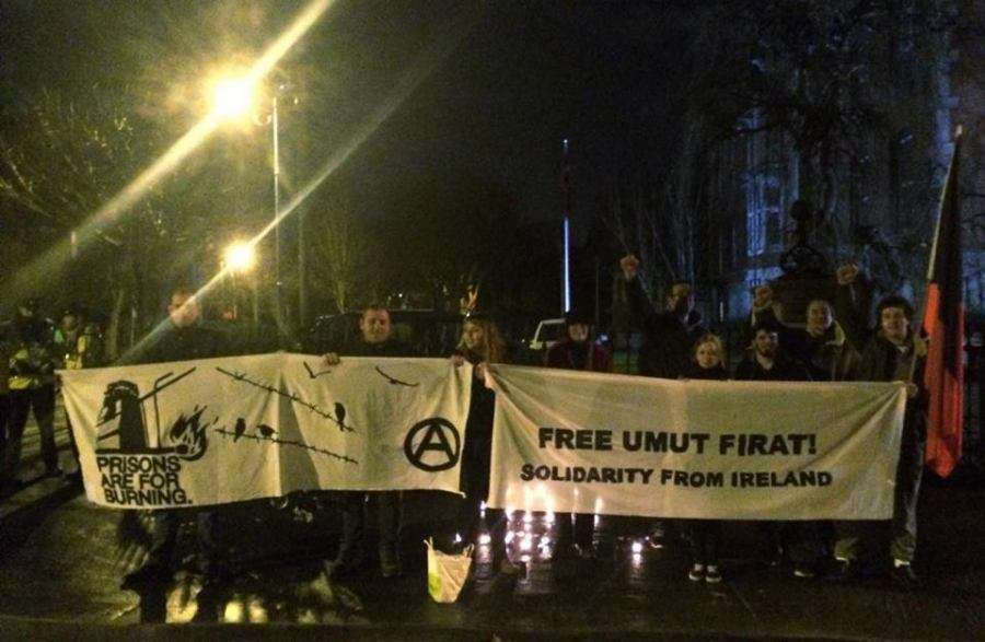 Dublin, Ireland: Solidarity vigil at the Turkish Embassy for imprisoned anarchist hunger striker Umut Firat