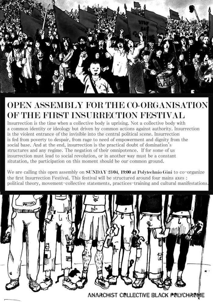 Athens, greece: Open assembly for the co-organisation of the first Insurrection Festival