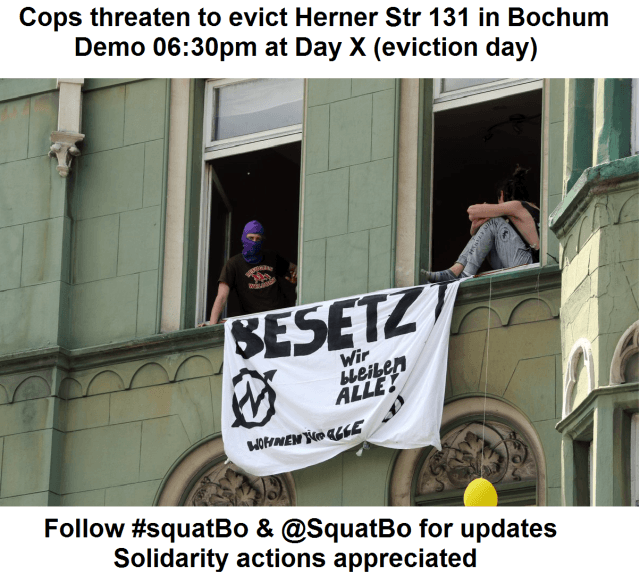 Bochum, Germany: Cops threaten to evict #SquatBo