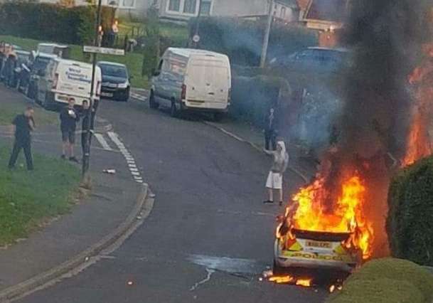 Bristol, UK: Cop car torched in arson attack