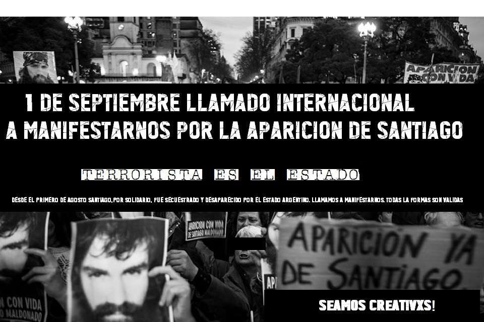 Argentina: 1 de Septiembre Llamado Internacional a Manifestarnos por la Aparacion de Santiago