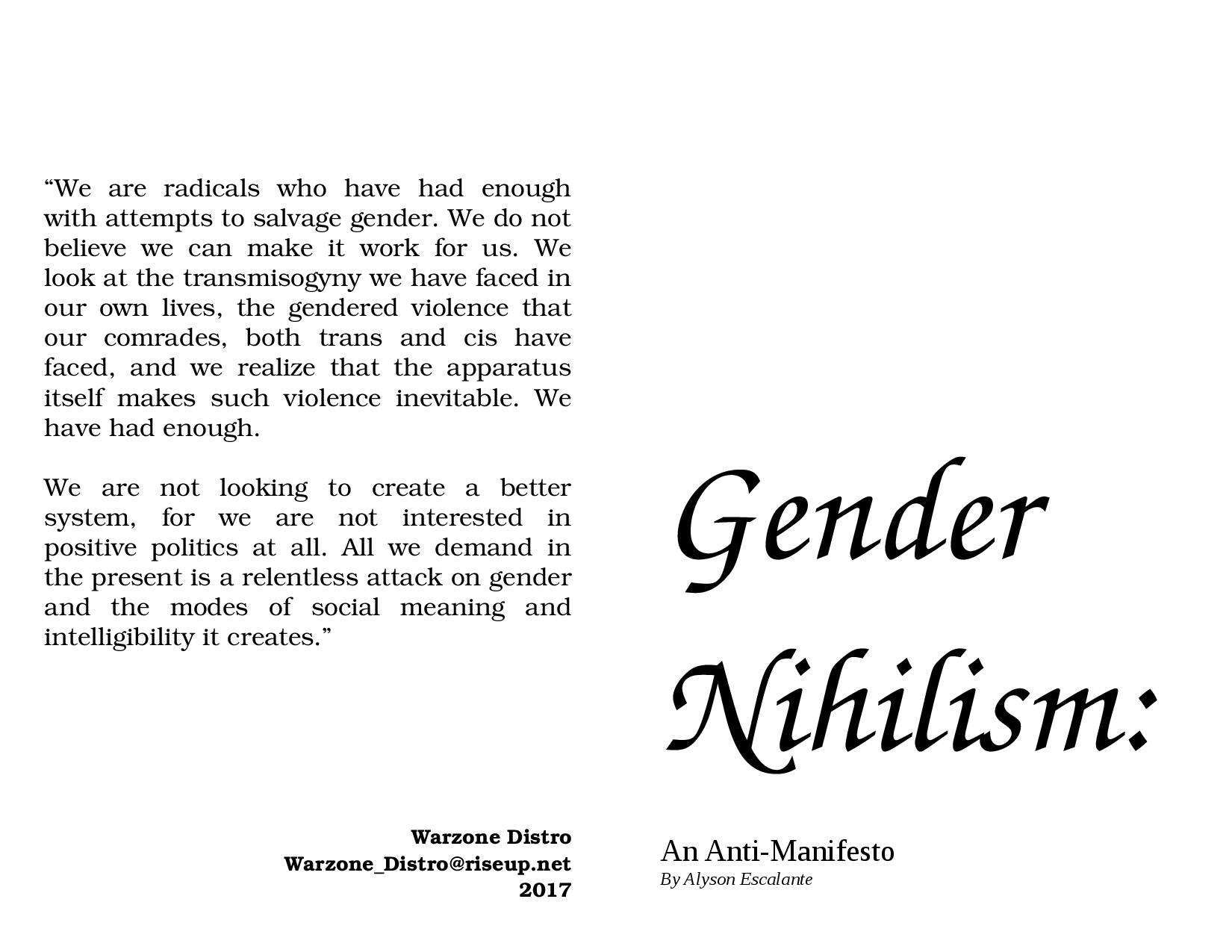 Gender Nihilism: An Anti-Manifesto