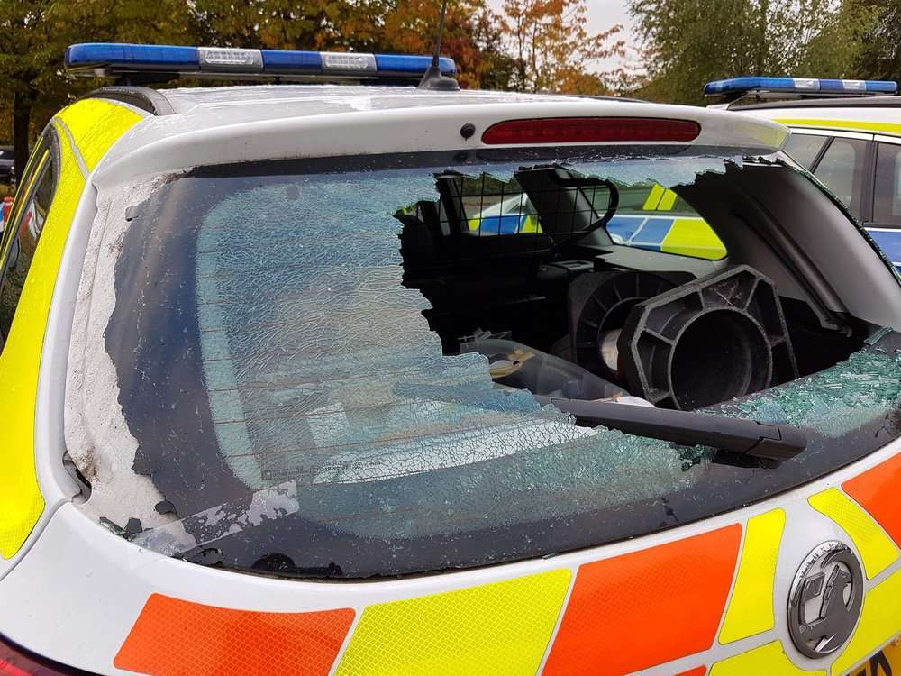 UK, Shrewsbury: Two cop cars get smashed in weekend of disorder