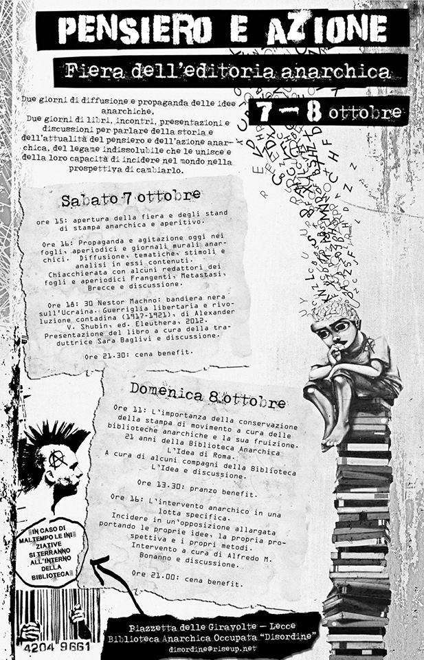 Lecce, Italy: Idea and action – fair of anarchist publishing 7-8 October 2017