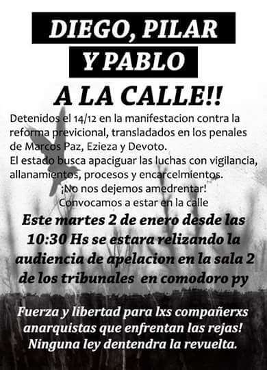 Buenos Aires, Argentina: Poster & Text Calling for the Freedom of the Anarchist Comrades Detained on December 14th