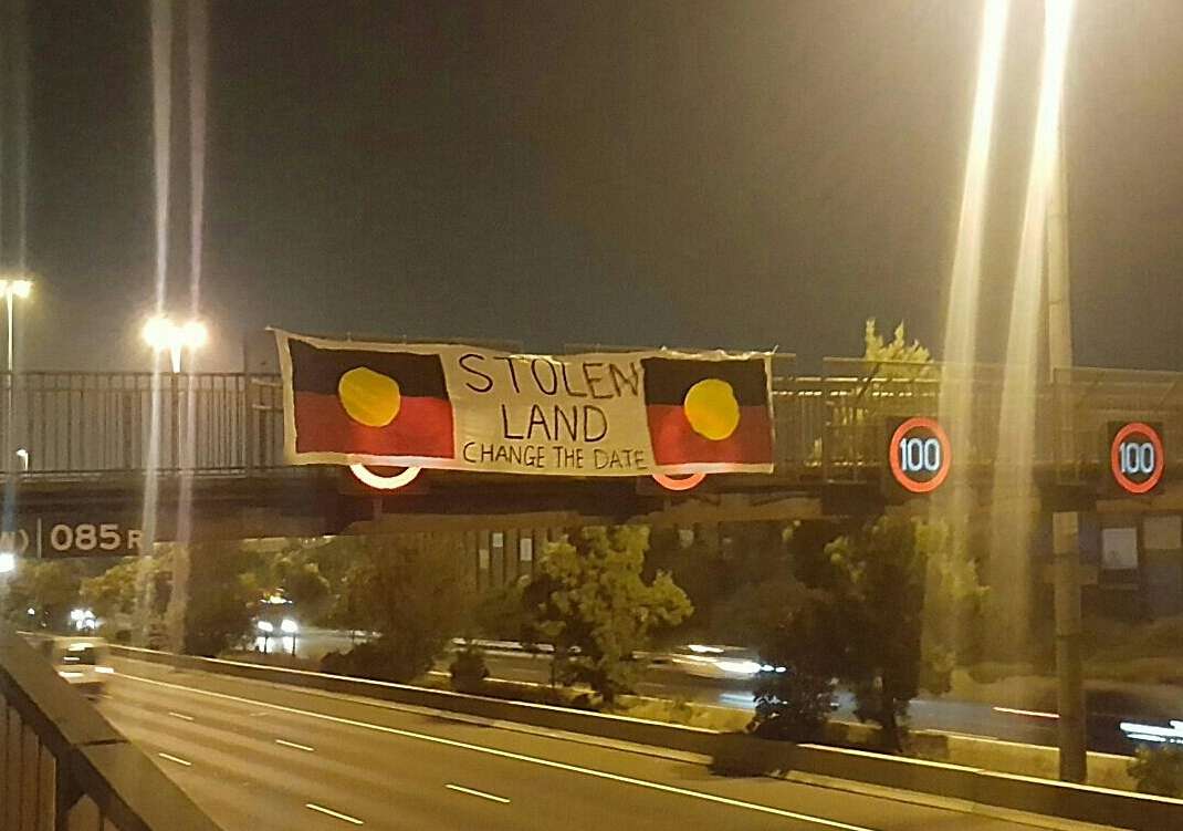 Narrm / Melbourne, So-Called Australia: Banner Action for Invasion Day 2018