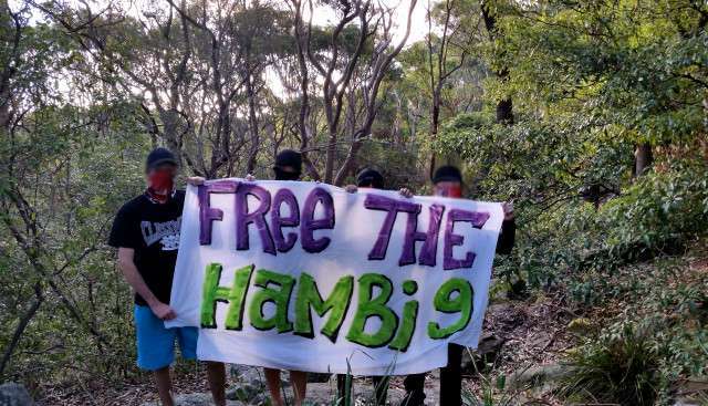 Victoria, Australia: Banner in Solidarity with the Hambi 9 Forest Defenders in Germany