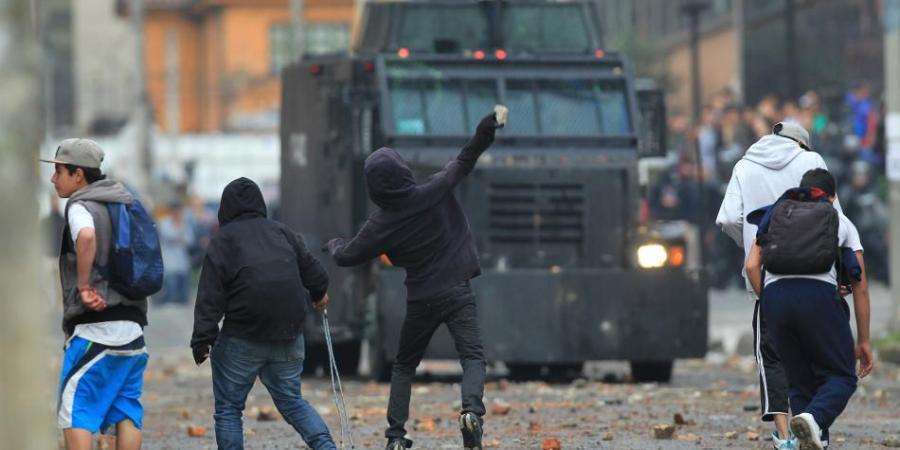 Bogota, Colombia: Riots around Universidad Pedagogica Blockade the Financial District for Four Hours