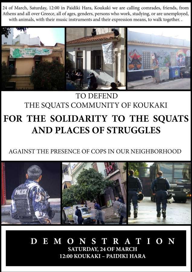 Athens, Greece: Demonstration to Defend the Squats Community of Koukaki and in solidarity with Squats and places of struggle