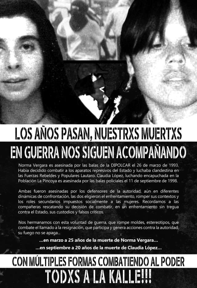 Chile: Poster in Memory of the Compañeras Norma Vergara and Claudia López [Eng/Esp]