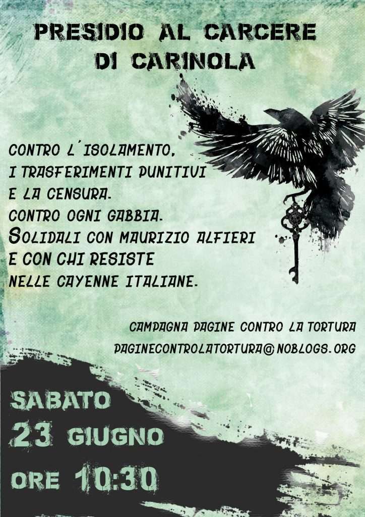Italy:  Against isolation and punitive transfers – Saturday 23rd June demo outside the prison of Carinola