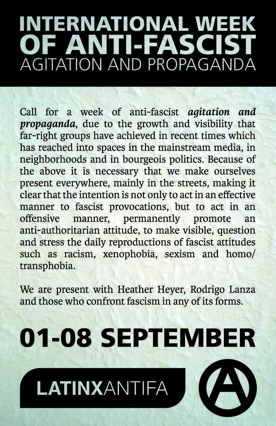 International Week of Anti-Fascist Agitation and Propaganda [1-8 September]