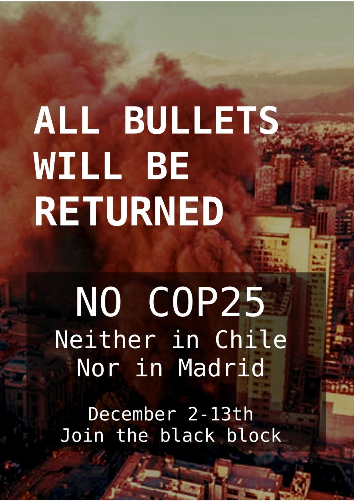 Madrid, Spagna: No COP25 – Tutti i proiettili saranno restituiti