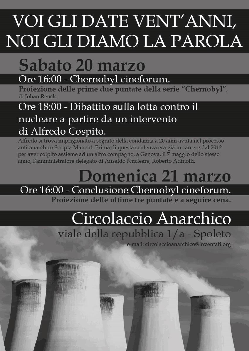 Italia: Intervento di Alfredo Cospito al dibattito sulla lotta contro il nucleare